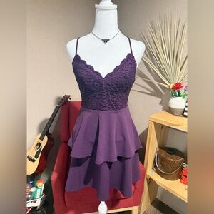 City Studio Purple Lace Peplum Strapless-Style Dress